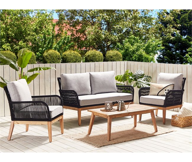 Beliani Conjunto lounge Madeira de acácia MERANO Branco/ Bege