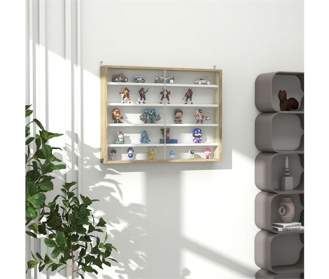 Vitrine de Parede Melamina de Madeira e Vidro HOMCOM Castanho