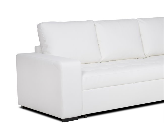 Chaise longue de pele sintética com cama HARRY Branco