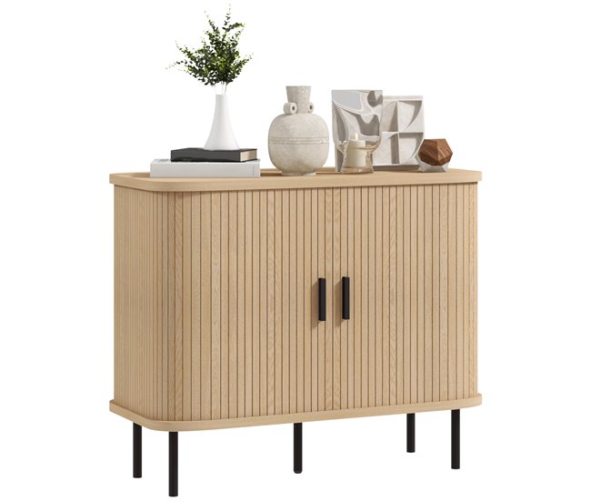 Aparador MDF, melamina de madeira, aço HOMCOM Castanho