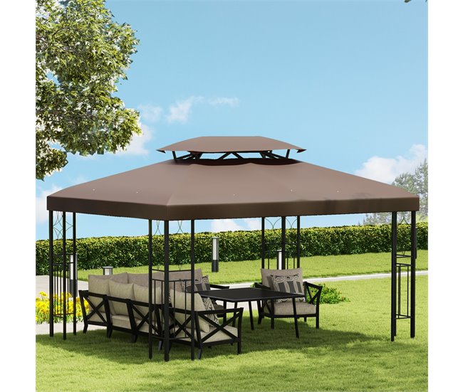 Cobertura de Substituição para Pérgola Poliéster Outsunny 400x300 Castanho