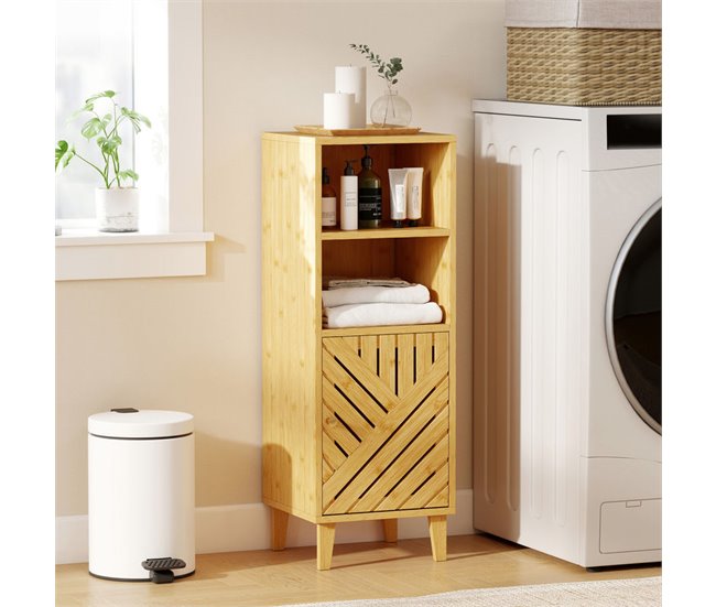 Armário Casa de Banho Bambu e Melamina de Madeira HOMCOM Castanho