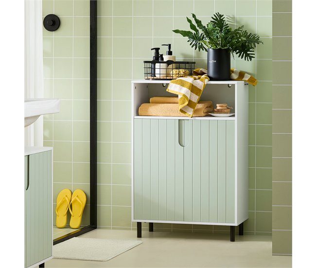 Armário de casa de banho de chão com 2 portas BZR138-GR SoBuy Verde