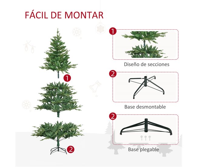 Árvore Natal Artificial PE, PVC, Metal HOMCOM, casa - natal Verde