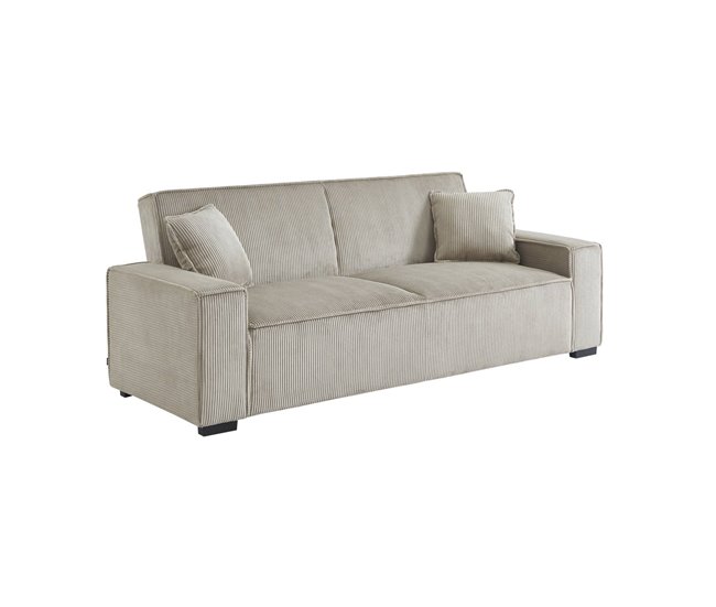 Sofá-cama de bombazina de 3 lugares Bege
