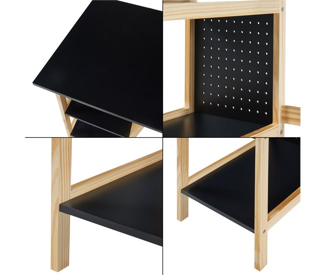 Secretária Dønna com 2 prateleiras MDF Preto/ Madeira