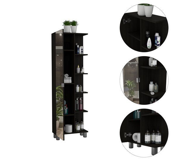 Armário de casa de banho alto Urano com espelho Preto