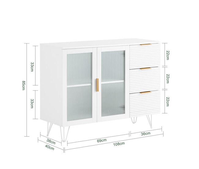 Aparador de cozinha com vitrine de vidro FSB86-W SoBuy Branco