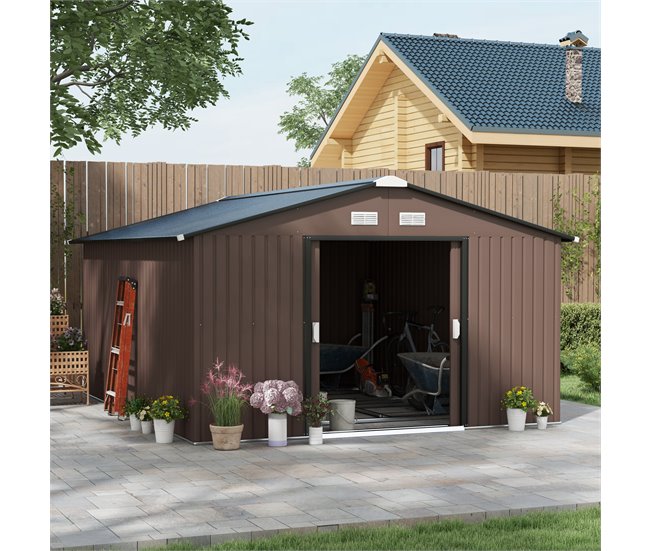 Abrigo de Exterior Aço Galvanizado e PP Outsunny Castanho