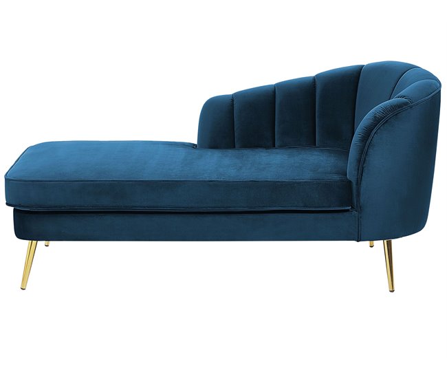 Beliani Chaise longue à direita Veludo ALLIER Azul Marino