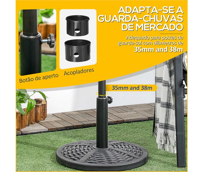 Base de Chapéu de Sol HDPE, metal, cimento Outsunny Preto