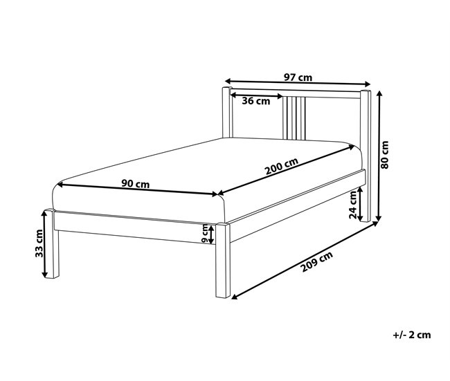 Beliani Cama com estrado Pinho VANNES 97x209 Castanho
