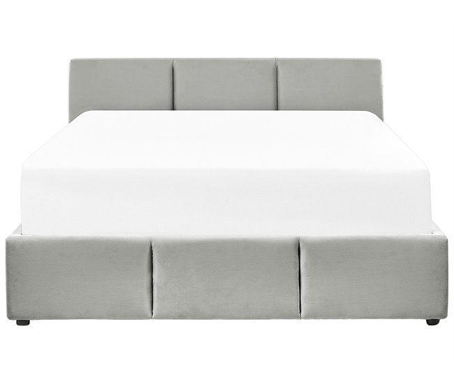 Beliani Cama com armazenamento Veludo BOUSSE 171x219 Bege