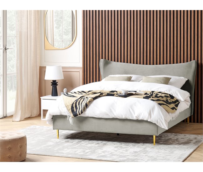 Beliani Cama Terciopelo CHALEIX 188x212 Cinza Claro