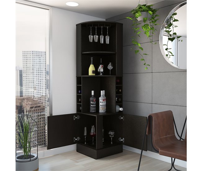 Armário bar de canto em melamina Syrah com quatro prateleiras 46 Castanho Claro