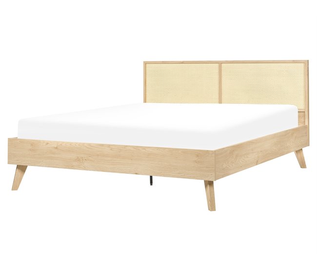Beliani Cama com estrado Aglomerado de madeira, Rattan/vime MONPAZIER 167x209 Castanho