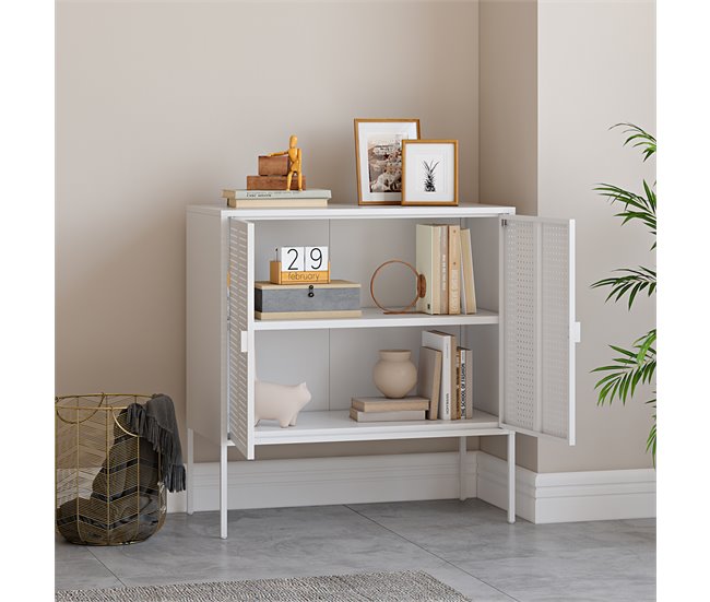 Aparador Castelli com 2 portas de aço perfuradas Branco