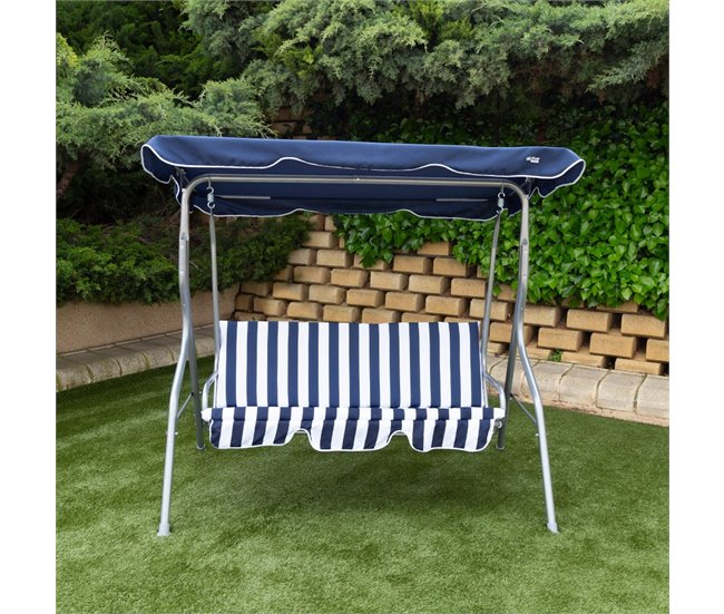 Cadeira de baloiço de jardim azul e branca com capota basculante 3 lugares Aktive Preto