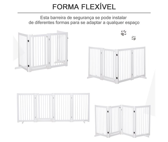 Barreira de Segurança Cães Madeira de Pinho PawHut Branco