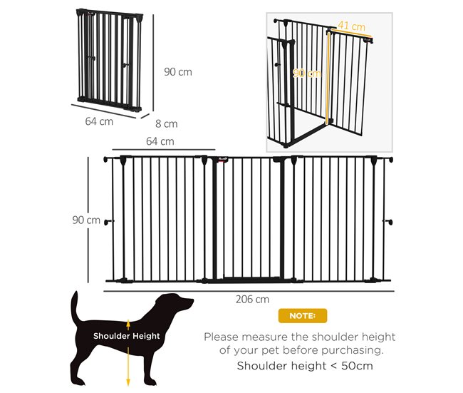 Barreira para Cães Aço e Plástico PawHut Preto
