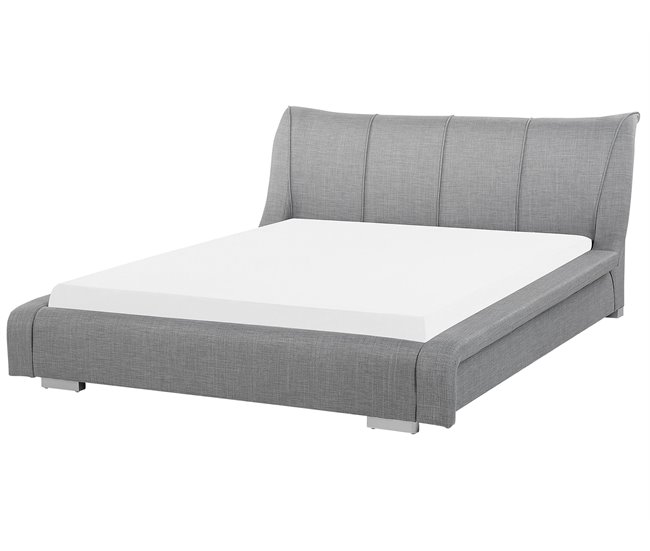 Beliani Cama com estrado Pele NANTES 208x237 Cinza Claro