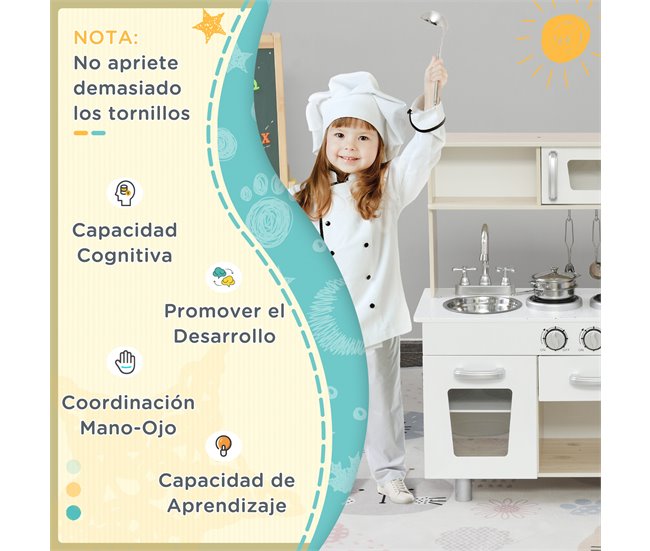 Cozinha de Madeira para Crianças Madeira de Pinho e MDF HOMCOM Branco