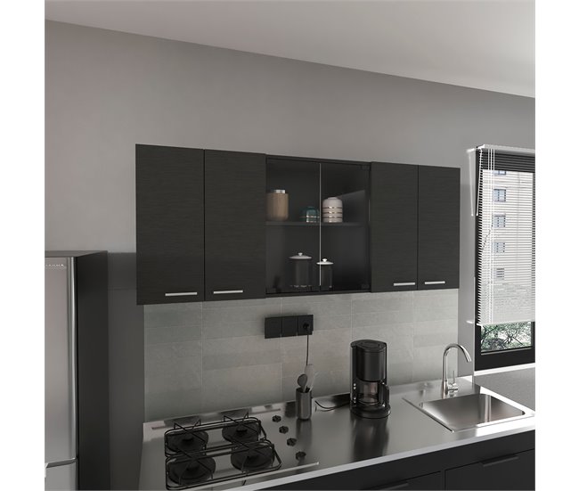 Armário de parede de cozinha com vidro 150 em melamina, com várias portas 150 Branco