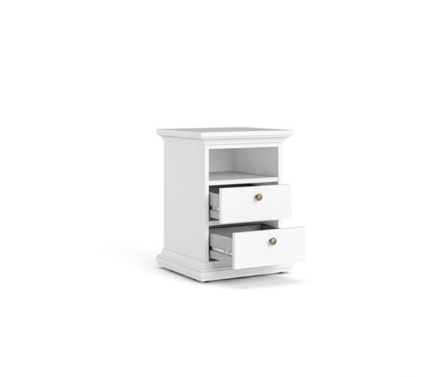 Mesa de cabeceira com 2 gavetas e 1 espaço PARIS Branco