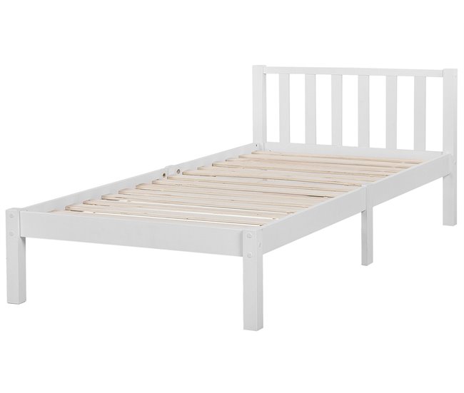 Beliani Cama com estrado Pinho FLORAC Branco