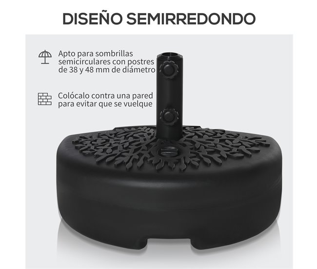 Base de Parede para Chapéu de Sol HDPE, Metal Outsunny 50x31 Preto