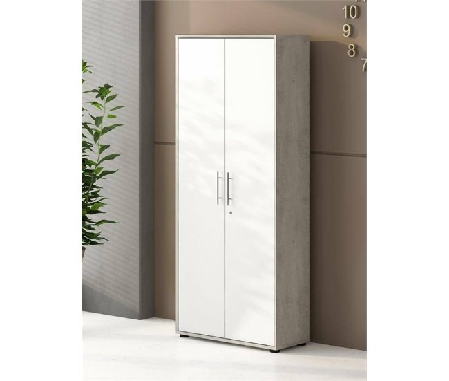 Armário multiuso com 2 portas com efeito madeira 78 Branco