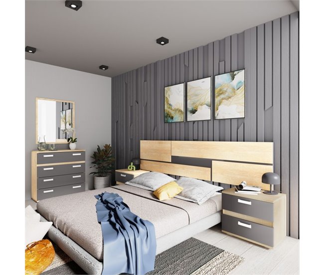 Cabeceira da cama com mesas de cabeceira Ataneq Pure Castanho