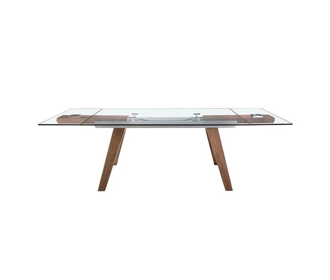 ANGEL CERDA Mesa de jantar extensível retangular vidro temperado e nogueira 270x100 Nogal