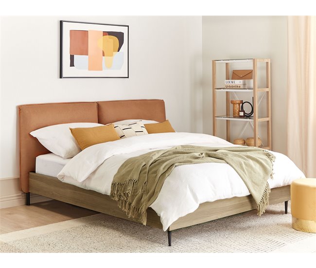 Beliani Cama com estrado Pele sintética LIMANTON 201x215 Dourado