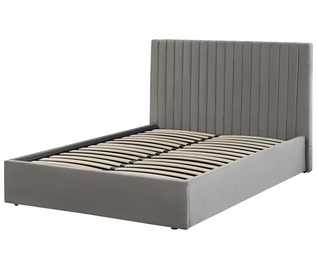 Beliani Cama com armazenamento Veludo VION 157x216 Cinza