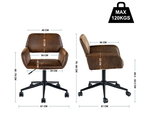 Cadeira de jantar giratória estofada Castanho