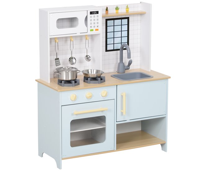 Cozinha de Brinquedo MDF, Aço Inoxidável e PP AIYAPLAY Azul