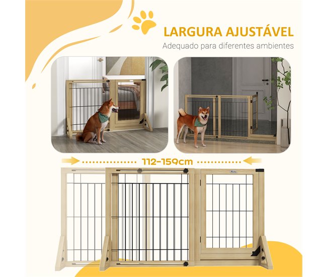 Barreira para Cães Madeira de Pinho e Aço PawHut Madeira