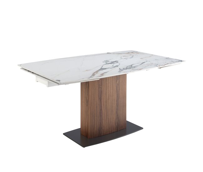 ANGEL CERDA Mesa de jantar extensível barril oval mármore porcelânico e nogueira 240x100 Nogal