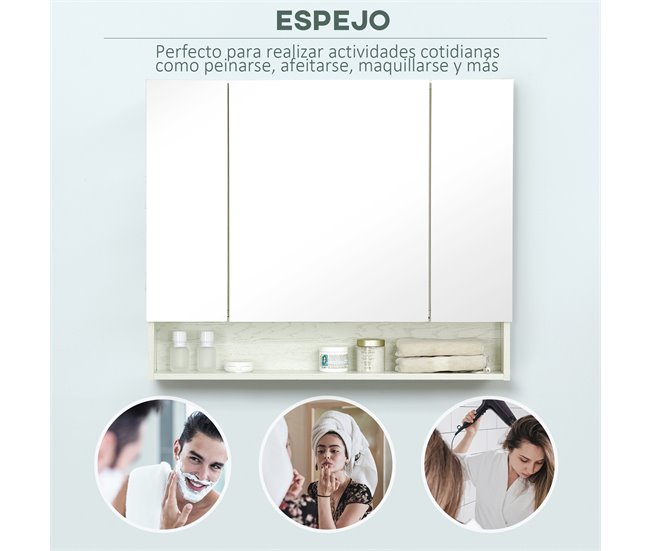 Armário Casa de Banho com Espelho MDF e Vidro kleankin Branco