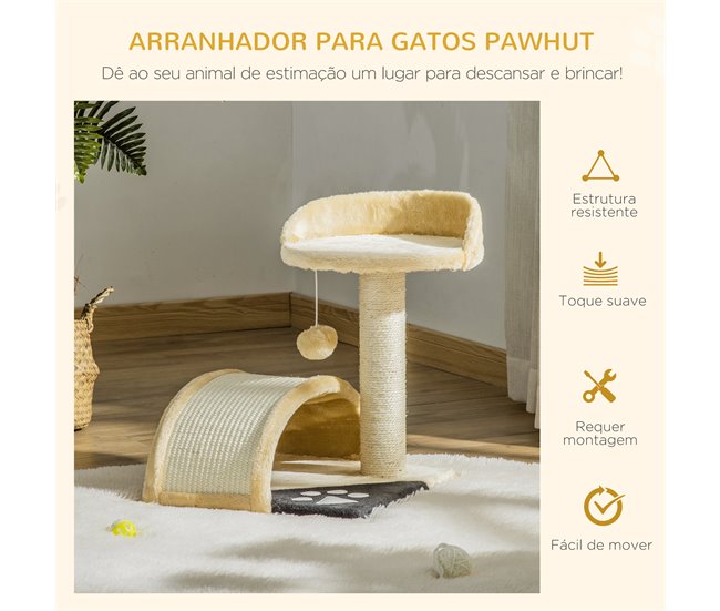Arranhador para Gatos Aglomerado de Madeira, Pelúcia e Sisal Bege
