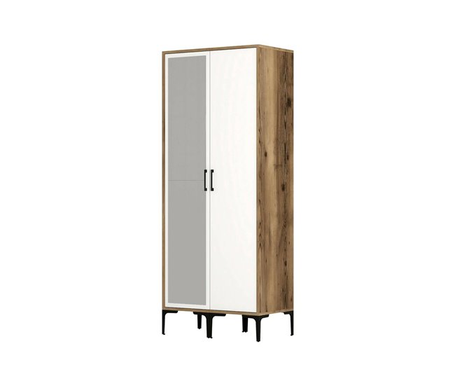 Armário 2 portas com efeito madeira 80 Branco/ Madeira
