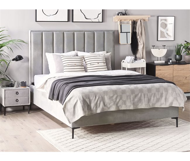 Beliani Cama com estrado Veludo SEZANNE 190x215 Azul Marino