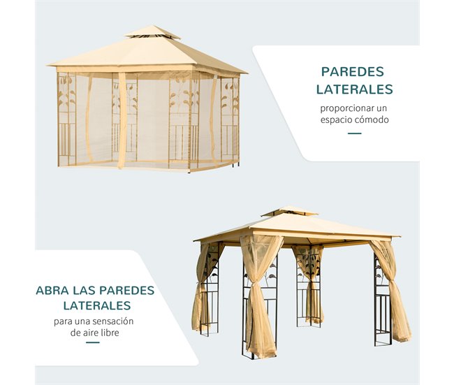 Pérgola de Exterior Aço e Poliéster Outsunny 300x300 Bege