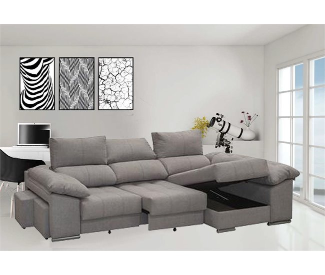 Sofá-cama Yago Chaise Longue Poltrona reclinável, com pufes Arcon +2 Areia