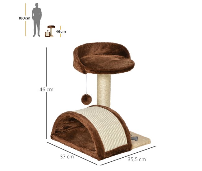 Arranhador para Gatos Aglomerado de Madeira, Pelúcia e Sisal Castanho