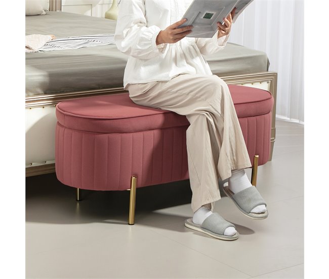 Banco Pé de Cama Poliéster HOMCOM, casa - quarto Rosa