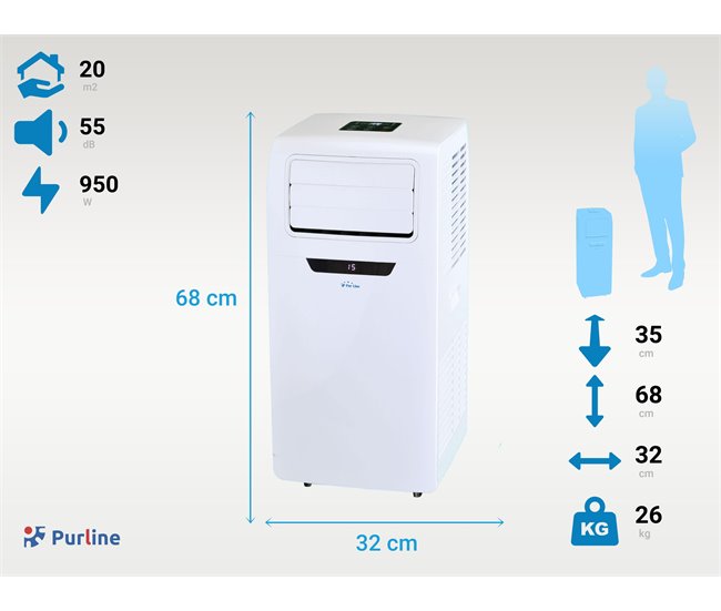 Ar condicionado portátil 2250 frigorias com ventoinha e controlo remoto Branco