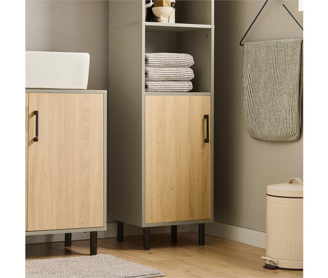 Armário de casa de banho alto com 2 portas BZR131-NG SoBuy Cinza