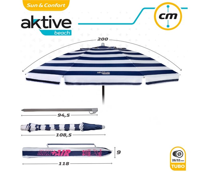 Guarda-sol tubo alumínio UV50 Aktive Beach Azul Marino